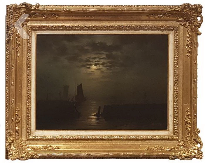 Navi al chiaro di luna datata 1890